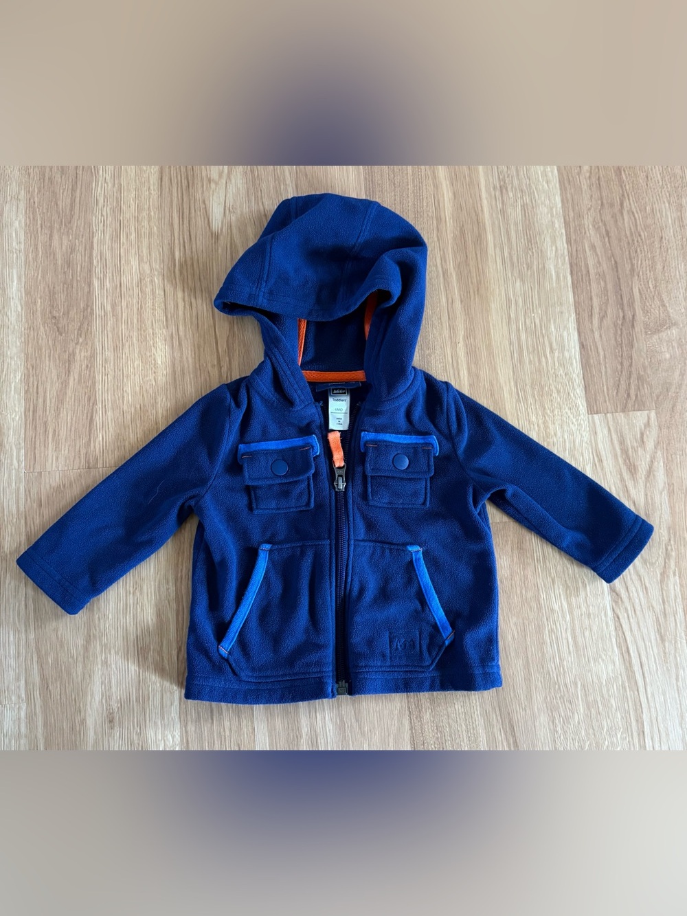 EUC REI Toddler Full-Zip Fleece Hoodie - Blue/Orange - 6 Months